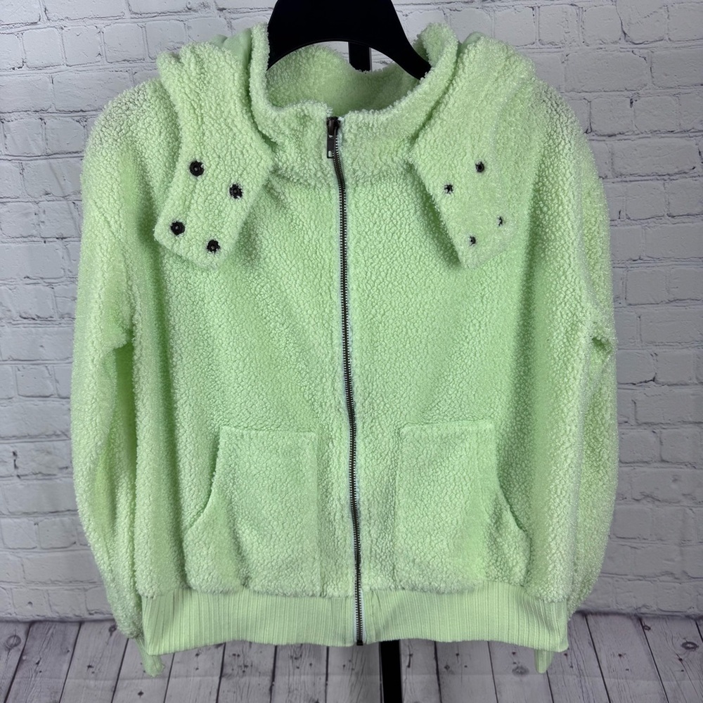 Anthropologie Porridge Gillian Sherpa Hoodie Zip Light Green Jacket Size XS